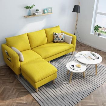 Maple Sectional Fabric Sofa Set Cotton Furniture Home Apartment Hotel Green (Yellow)