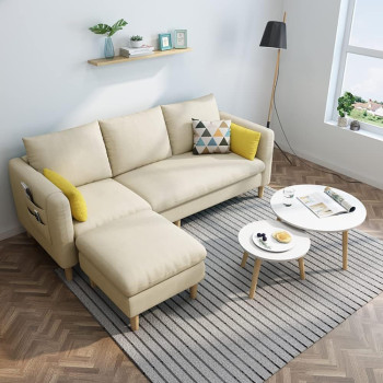 Maple Sectional Fabric Sofa Set Cotton Furniture Home Apartment Hotel Green (Beige)