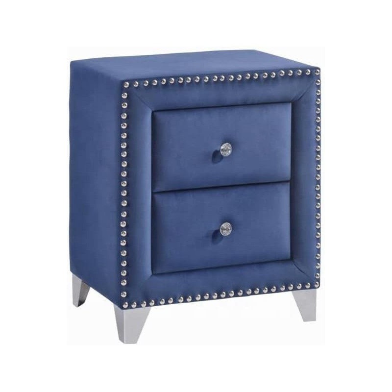 Velvet Fabric Night Stand With Two Drawers