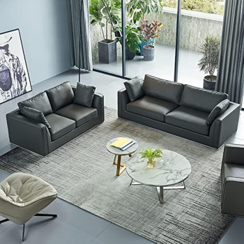 Commercial Office Sofa 3+2+1 Seater Meeting And Negotiation Leather Set Furniture For Living Room And Reception Area(Without Chair And Table) (Black)