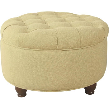 Homepop Button Tufted Round Storage Ottoman - Tan Woven