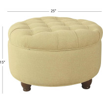 Homepop Button Tufted Round Storage Ottoman - Tan Woven