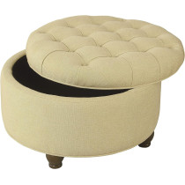 Homepop Button Tufted Round Storage Ottoman - Tan Woven