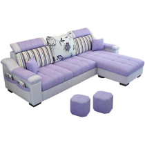 GST&GST L Shape Sofa 3 Seat Linen Living Room Sofa Set Home Furniture Modern Design Frame Soft Sponge Shape Home Furniture(Foot Ped + 2 Cloth Stool), A