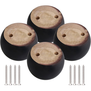Doublelife Furniture Legs 4Pcs 50Mm Height Black Eucalyptus Wood Round Bun Furniture Feet