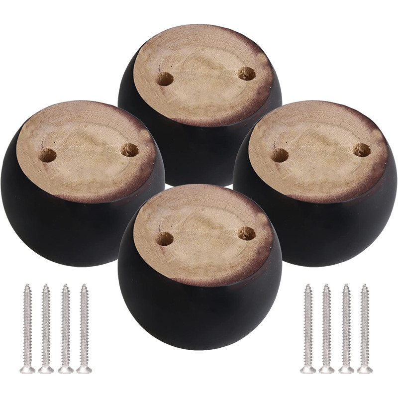 Doublelife Furniture Legs 4Pcs 50Mm Height Black Eucalyptus Wood Round Bun Furniture Feet