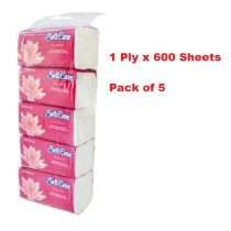 Softcare Facial Tissue (Nylon Pack) 600 Sheetx1Ply per Pack, 5 Pieces
