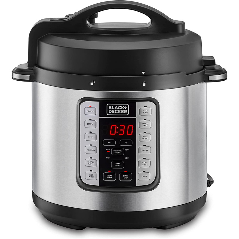 Black & Decker 1000W 6L Electric Pressure Cooker 7in1, With 12 Smart Programs 9 Safety Features Dishwasher Safe with Accessories, For Quick and Easy Meals PCP1000-B5 2 Years Warranty