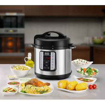 Black & Decker 1000W 6L Electric Pressure Cooker 7in1, With 12 Smart Programs 9 Safety Features Dishwasher Safe with Accessories, For Quick and Easy Meals PCP1000-B5 2 Years Warranty