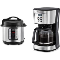 Black & Decker Smart Steam Pot, 1000W, 7 In 1, 6.0 L, Smart ProgRAMmable Electric Pressure Cooker + Black & Decker 900W 12 Cup 24 Hours ProgRAMmable Coffee Maker With 1.5L Glass Carafe