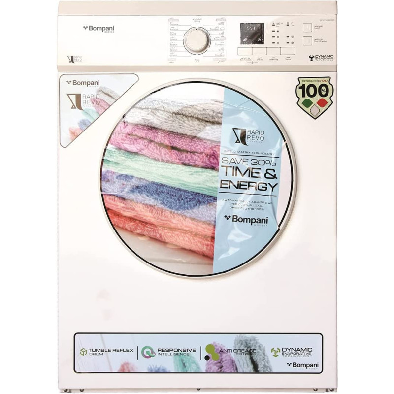 Bompani 7 Kg Front Load Dryer Free Standing Vented White, BO5290UKBI7200, 1 Years Full Warranty