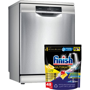 Bosch Free Standing Dishwasher -Sms8Zdi48M with Finish Powerball Ultimate All in One Dishwasher Tablets, Lemon Sparkle, 48 Tabs