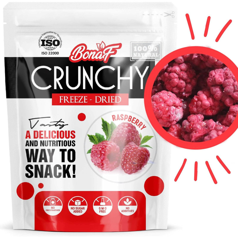 Bonaf Freeze Dried Raspberry, Delicious And Crunchy Snack (25G) 100% Natural Can Add To Granola, Yoghurts, Smoothies Or Desserts