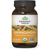 Organic India Ashwagandha Herbal Supplement - Vegan, Gluten-Free, Kosher, Usda Certified Organic, Non-Gmo, Supports Mood, Endurance, Vitality and Strength - 90 Capsules