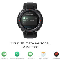 Amazfit T-Rex Pro Smart Watch 1.3-Inch Amoled Screen Military-Grade Design Heart Rate/Sleep/Stress Monitoring Spo2 100+Sports Mode 10Atm Waterproof - Black