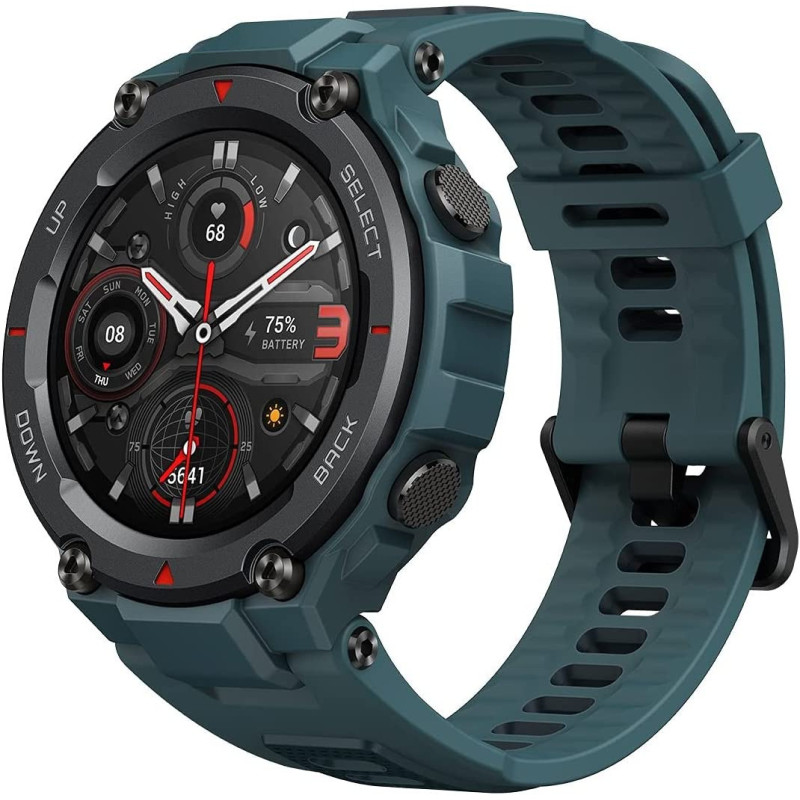 Amazfit T-Rex Pro Smart Watch 1.3-Inch Amoled Screen Military-Grade Design Heart Rate/Sleep/Stress Monitoring Spo2 100+Sports Mode 10Atm Waterproof - Blue
