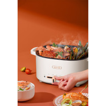 Deerma Dg20 Multi-Function Electric Cooker Multi-Purpose Pot Household Dormitory Pot Electric Hot Pot 2L+1.5, Steam,Boil,Rinse,Braise, Fry - White