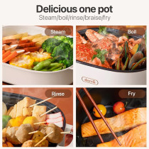 Deerma Dg20 Multi-Function Electric Cooker Multi-Purpose Pot Household Dormitory Pot Electric Hot Pot 2L+1.5, Steam,Boil,Rinse,Braise, Fry - White