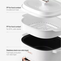 Deerma Dg20 Multi-Function Electric Cooker Multi-Purpose Pot Household Dormitory Pot Electric Hot Pot 2L+1.5, Steam,Boil,Rinse,Braise, Fry - White