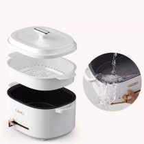 Deerma Dg20 Multi-Function Electric Cooker Multi-Purpose Pot Household Dormitory Pot Electric Hot Pot 2L+1.5, Steam,Boil,Rinse,Braise, Fry - White