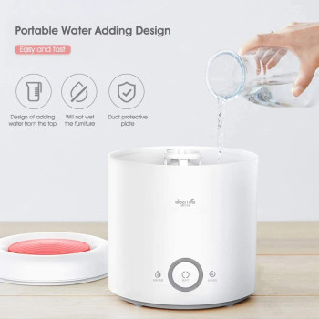 Deerma F301 Wide Range Purifying Air Humidifier Mute Ultrasonic Aroma Diffuser For Home And Office 2.5Liters Capacity Ultra-Quiet And Efficient Technology, 25W Power - White