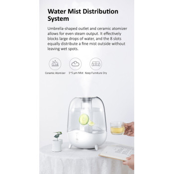 Deerma F325 Crystal Clear Ultrasonic Cool Mist Humidifier 5L Capacity Silent Aromatherapy Diffuser Transparent Water Tank, Water Shortage Protection - White