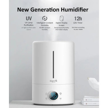 Deerma F628S Touch Display Smart Humidifier 5Liters Capacity Uv Lamp Sterilization 3 Gear Mist Volume 12H Timing Touch Display 30Db Low Noise - White