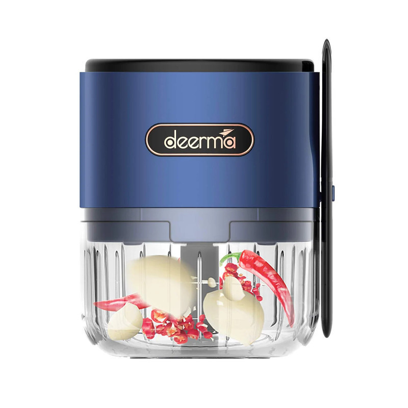 Deerma Js100 Electric Garlic Grinder Food Processer Cordless Mini Palmed-Sized 304 Stainless Steel Blade Blender 150Ml 28000Rpm 40W Power - Blue