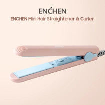 Enchen Eh1002 Mini Electric Hair Straightener & Hair Curler One Button Control Temperature Adjustment Long-Lasting Hair Styling Tool - Pink