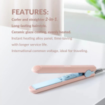 Enchen Eh1002 Mini Electric Hair Straightener & Hair Curler One Button Control Temperature Adjustment Long-Lasting Hair Styling Tool - Pink