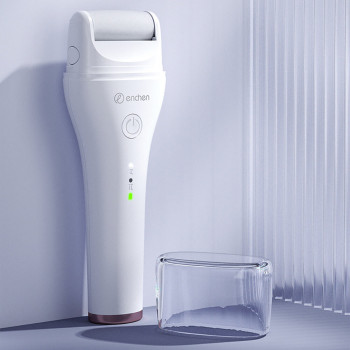 Enchen Rock Electric Foot Callus Remover 360 Degree Roller With Two Speed Adjustment 3 Different Roller Head Ipx6 Waterproof Foot Grinder, 1500Mah Battery - White