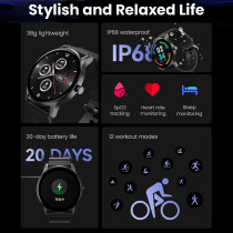 Haylou Gs-Ls09A Smartwatch 1.28Inchtft Display V5.0 Bluetooth 220Mah Ip68 Waterproof Heart Rate Monitor Spo2 Tracking 7Days Battery Life 12 Modes - Black