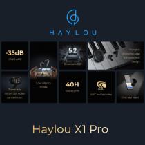 Haylou X1 Pro Dual Noise Cancellation True Wireless Earbuds Smart Dual Noise Cancellation -35Db Hybrid Anc 40H Battery Life Aac Audio Codec - Black