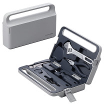 Hoto 5 Pieces Tool Set With Multipurpose Manual Screwdriver Magnetic Claw Hammer Self Lock Measure Tape Needlenose Plier Adjustable Spanner 10 Pieces Alloy Bits Set - Silver