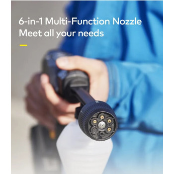 Hoto 20V Cordless High Pressure Washer 6-in-1 For Car Washer 2.4Mpa, 24bar, 350psi High Washing Power 5C 2000mAh Removable Battery 200W- Black