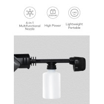 Hoto 20V Cordless High Pressure Washer 6-in-1 For Car Washer 2.4Mpa, 24bar, 350psi High Washing Power 5C 2000mAh Removable Battery 200W- Black