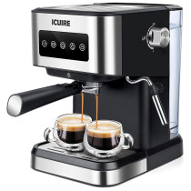 Icuire Cm3000 Espresso Coffee Machine With Milk Frother 1.5L Removable Water Tank 20 Bar Pump Pressure Coffee Maker - Black/Silver