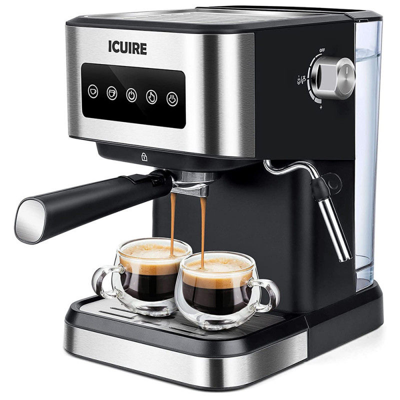 Icuire Cm3000 Espresso Coffee Machine With Milk Frother 1.5L Removable Water Tank 20 Bar Pump Pressure Coffee Maker - Black/Silver