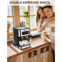 Icuire Cm3000 Espresso Coffee Machine With Milk Frother 1.5L Removable Water Tank 20 Bar Pump Pressure Coffee Maker - Black/Silver
