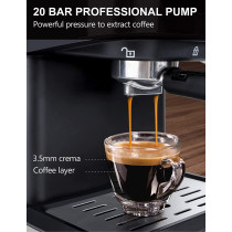 Icuire Cm3000 Espresso Coffee Machine With Milk Frother 1.5L Removable Water Tank 20 Bar Pump Pressure Coffee Maker - Black/Silver