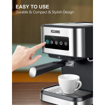 Icuire Cm3000 Espresso Coffee Machine With Milk Frother 1.5L Removable Water Tank 20 Bar Pump Pressure Coffee Maker - Black/Silver
