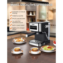 Icuire Cm3000 Espresso Coffee Machine With Milk Frother 1.5L Removable Water Tank 20 Bar Pump Pressure Coffee Maker - Black/Silver