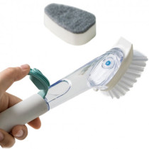 Jordan & Judy Ho341 Handheld Liquid Pot Brush Automatic Liquid Soap Sponge Clean & Descaling Oil Brush Cleaning Tool 44Ml Dishwashing Brush - White