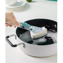 Jordan & Judy Ho341 Handheld Liquid Pot Brush Automatic Liquid Soap Sponge Clean & Descaling Oil Brush Cleaning Tool 44Ml Dishwashing Brush - White