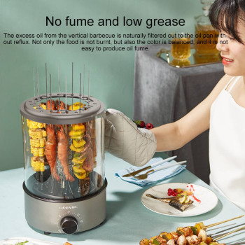 Liven Kl-J121 Electric Barbecue/Kebab Machine Automatic 360 Rotating Skewer Roast Griller Non-Stick Smokeless Bbq Knob Control 1100W Power - Grey