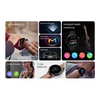 Mibro Watch Lite 2 Smart Watch 1.3-Inch Amoled Display Metal Body Bluetooth Call Intelligent Health Monitoring 60 Sport Modes 12 Days Battery Life 2Atm Waterproof Smart Watch - Black
