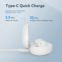 Qcy T16 True Wireless Earbuds With 4 Microphone & Cvc8.0 Noise Cancelling In-Ear Headphone Touch Control Ultra-Low Latency Type-C Fast Charge - White