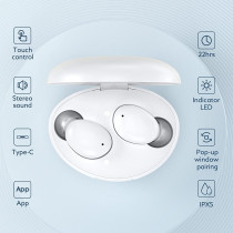 Qcy T16 True Wireless Earbuds With 4 Microphone & Cvc8.0 Noise Cancelling In-Ear Headphone Touch Control Ultra-Low Latency Type-C Fast Charge - White