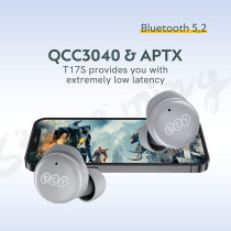 Qcy T17S Hifi Stereo Touch Control Low Latency True Wireless In-Ear Earbuds With Quad Microphone Noise Cancelling Ios/Android - Light Grey