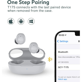 Qcy T17S Hifi Stereo Touch Control Low Latency True Wireless In-Ear Earbuds With Quad Microphone Noise Cancelling Ios/Android - Light Grey